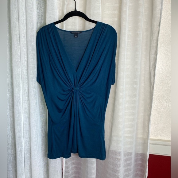 Banana Republic Women's Blue Green Silk V-Neck Ruched Short Sleeve Top Size L - Picture 9 of 9
